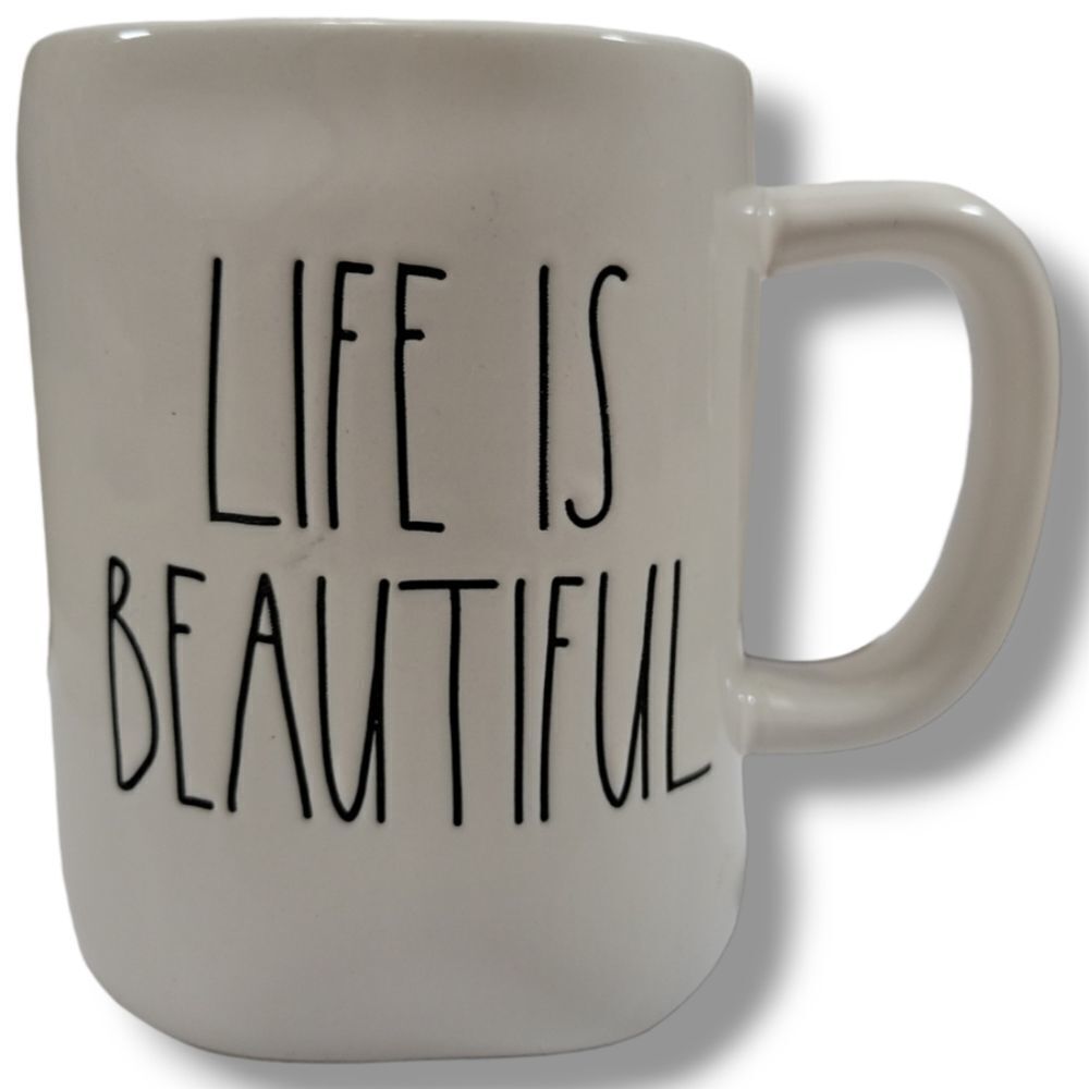 Rae Dunn Life Is Beautiful Mug Motivational Farmhouse Pottery Cottage Coffee Cup